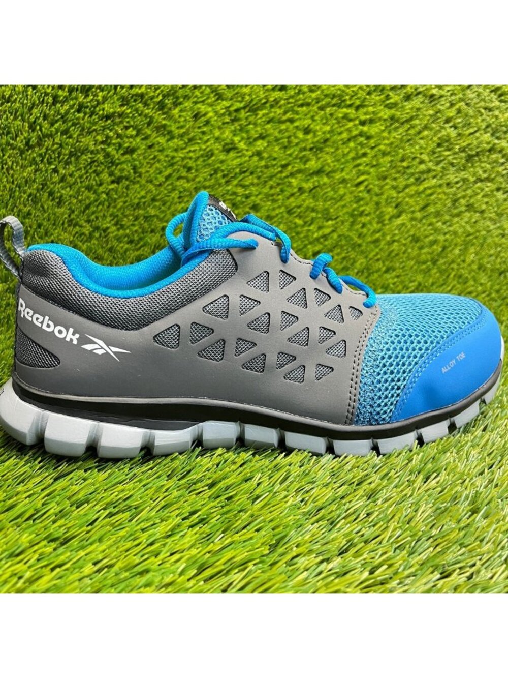 Reebok Sublite Cushion Mens Size 10E Blue Gray White Alloy Toe Safety Work Shoe